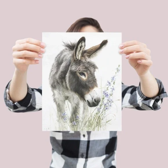 Watercolor Donkey Wall Art Print, Unframed - Charming Farmhouse Decor - Picture 4 of 6